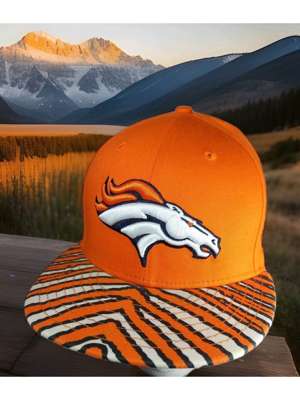 NEW ERA 9FIFTY DENVER BRONCOS NFL Zubaz Hat Cap Orange MENS Small Medium STRIPED